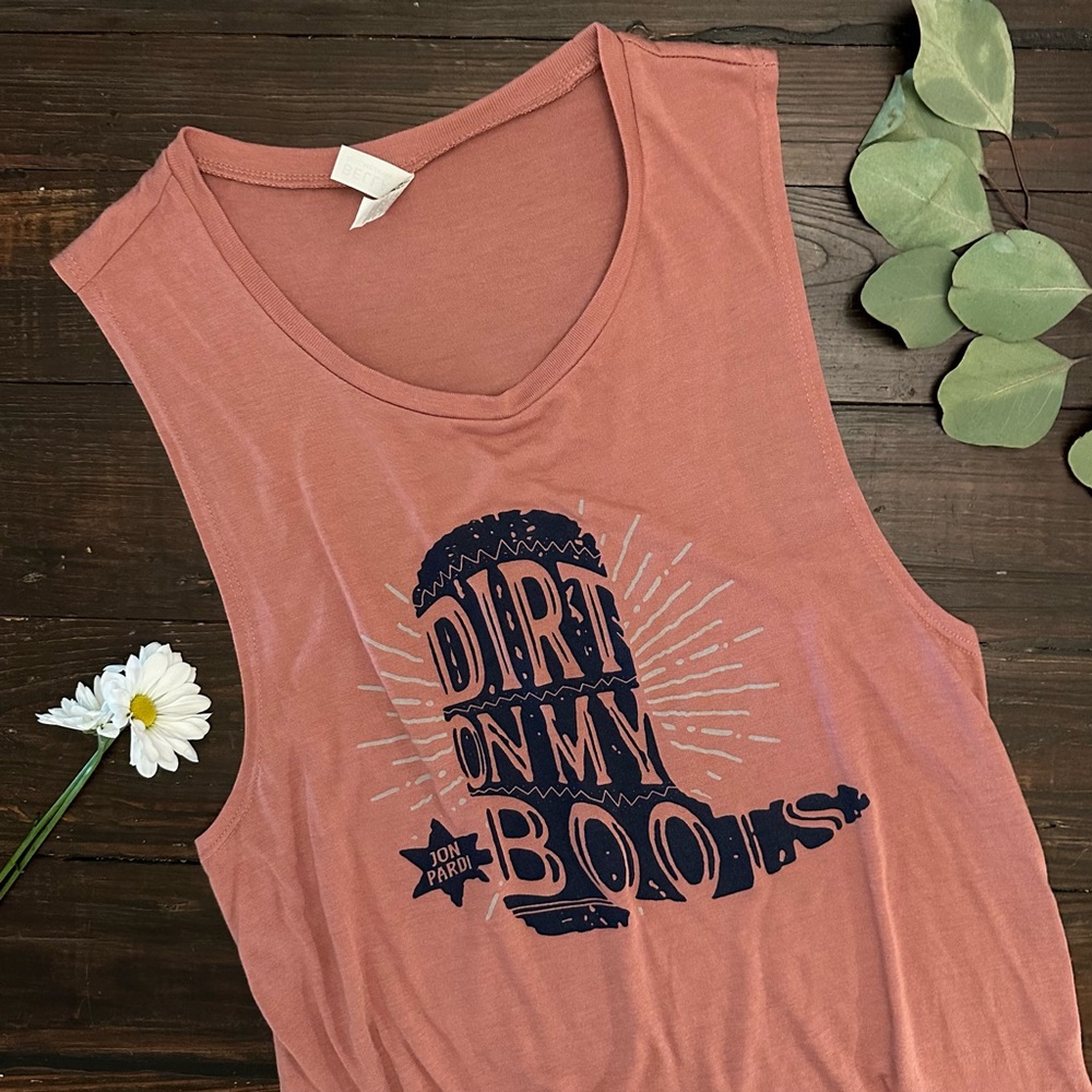 Jon Pardi Dirt On My Boots Super Soft Scoop Neck Loose Fit Dusty Pink Tank Top